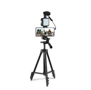 Buy Hot Selling portable mini studio KIT-05LM smartphone vlogging kit with recording microphone led light for youtube at best price in Qatar.