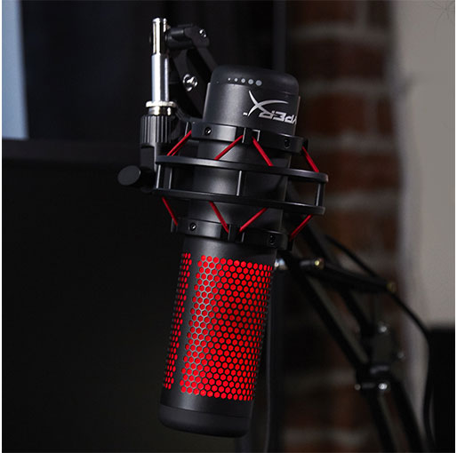 HyperX QuadCast - USB Condenser Gaming Microphone, for PC, PS4, PS5 and Mac, Anti-Vibration Shock Mount, Four Polar Patterns, Pop Filter, Gain Control, Podcasts, Twitch, YouTube, Discord, Red LED