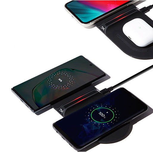 HyperX HX-CPBS-G ChargePlay Base - Qi-Certified Wireless Charger, Dual Pad, Charge up to two devices, Up to 10W Charging, Battery Indicator, Compatible with Qi-Enabled Devices