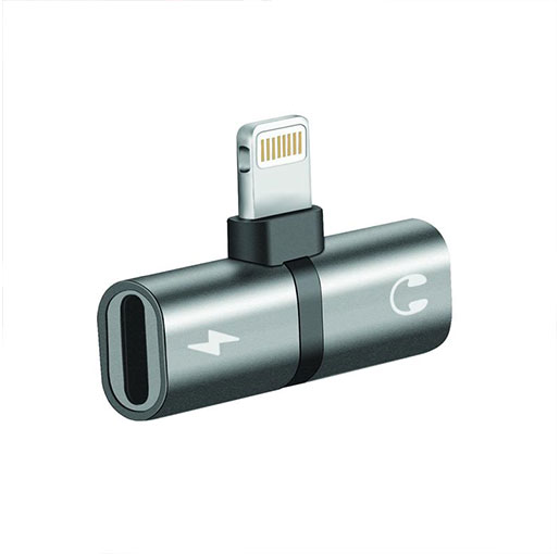 Promate 2-In-1 Audio And Charging Adaptor With Connector - Grey
