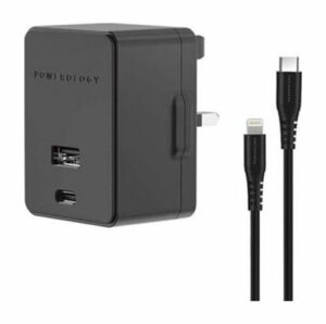 Powerology Ultra-Quick 18W PD Wall Charger with 4ft1.2m USB-C to Lightning Cable - Black