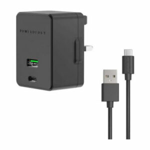 Powerology Ultra-Quick PD & QC Charger Dual Ports 36W Simultaneous Fast Charging Includes 1.2m4ft USB-A to Type-C Cable - Black
