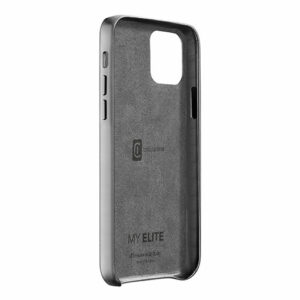 Cellularline Elite - iPhone 12 Pro Max Stylish smartphone case with faux leather and matching satin-finish aluminium buttons - Black