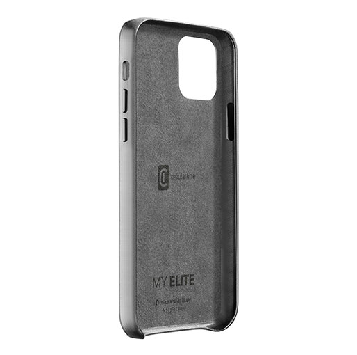 Cellularline Elite - iPhone 12 Pro Max Stylish smartphone case with faux leather and matching satin-finish aluminium buttons - Black