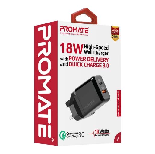 Promate 18W High-Speed Wall Charger with Power Delivery & Quick Charge ...