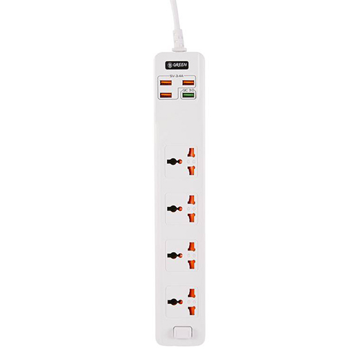 Buy Green 4 AC 4 USB 3.4A QC3.0 Multiport Smart Power Socket 3000W 3M with Overload Protection, Multi Power Plug Extension, Power Strip with USB Charging Suitable for Home & Office - White at best price in Qatar.