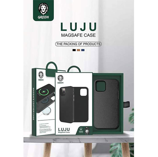 Green Luju MagSafe Leather Case for iPhone 13 Pro - Black