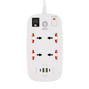 Green Lion 4 AC 2 USB & 2 USB-C PD 40W Multiport Smart Power Socket 3500W 3M - White