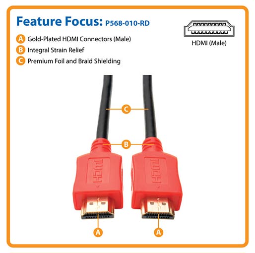 Buy Tripp Lite High-Speed HDMI Cable, Digital Video with Audio, UHD 4K (M/M), Red, 10 ft. (3.05 m) at best price in Qatar.