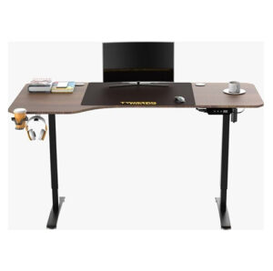 Twisted Minds T Shaped Electric Gaming Desk, Height Adjustable - Right, Headphone hook & Cup Holder