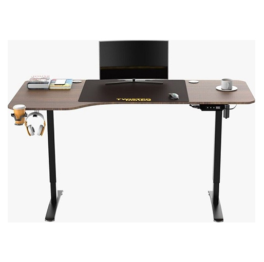 Twisted Minds T Shaped Electric Gaming Desk, Height Adjustable - Right, Headphone hook & Cup Holder