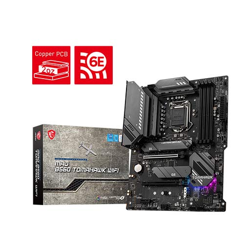 MSI Mag B560 Tomahawk Wifi - Intel B560 Chipset, Max. Memory 128GB, DDR4, PCIe 4.0, S 1200, DDR4, PCIe 4.0, SATA3, 3x M.2, CrossFire, 2.5GbE, ax/BT5.2, ATX Motherboard