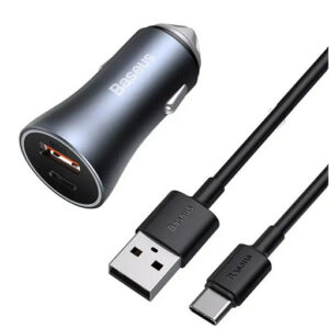 Baseus 2 Port 40W Car Charger With Type-C to USB Cable - Black