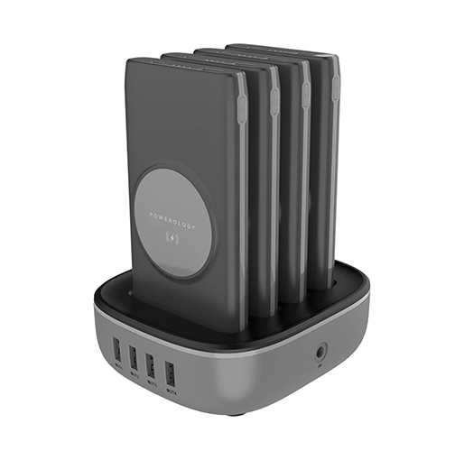 Buy Powerology 4 in 1 Wireless Power Bank Station 10000mAh with Built-In Cable ( Lightning & Type-C ) PD 20W - Black at best price in Qatar.