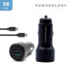 Buy Powerology 36W car charger PD + QC3.0 with USB-C to USB-C cable at best price in Qatar.