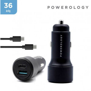 Buy Powerology 36W car charger PD + QC3.0 with USB-C to USB-C cable at best price in Qatar.