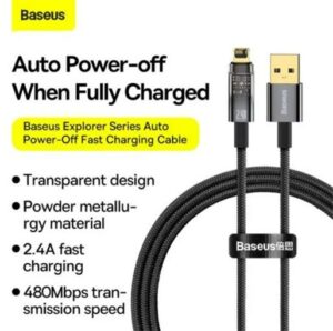 Buy Baseus Cable Usb To Iphone Lightning Explorer Series Auto Power-Off Fast Charging Data Cable USB to IP 2.4A CATS000501 Black- 2M at best price in Qatar.