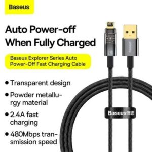 Buy Baseus Cable Usb To Iphone Lightning Explorer Series Auto Power-Off Fast Charging Data Cable USB to IP 2.4A CATS000501 Black- 2M at best price in Qatar.