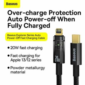 Buy Baseus Cable Type-C to Lightning Explorer Series Auto Power-Off Fast Charging Data PD Cable Type-C to IP 20W 1m Black at best price in Qatar.