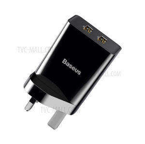 BASEUS 10.5W Fast Charger UK Plug Travel USB Wall Charger Adapter with 2 USB Outputs – Black