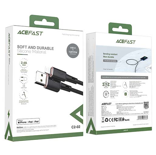 Buy AceFast C2-02 USB-A to Lightning Charging Data Cable 1.2M - Black at best price in Qatar.