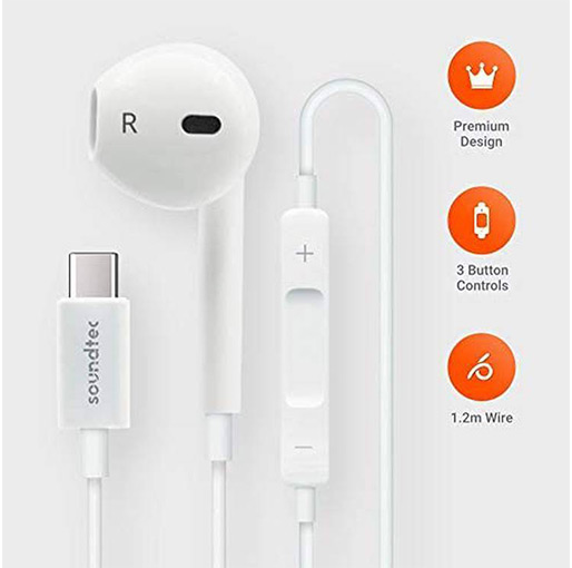 Porodo Soundtec Single/Mono Type C Earphone - White
