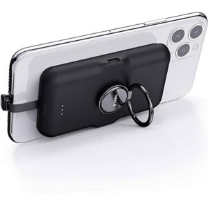 iWALK Portable Charger for iPhone 5000mAh Power Bank with Built-in Cable and Phone Finger Ring - Black