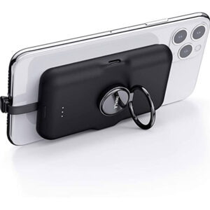 iWALK Portable Charger for iPhone 5000mAh Power Bank with Built-in Cable and Phone Finger Ring - Black