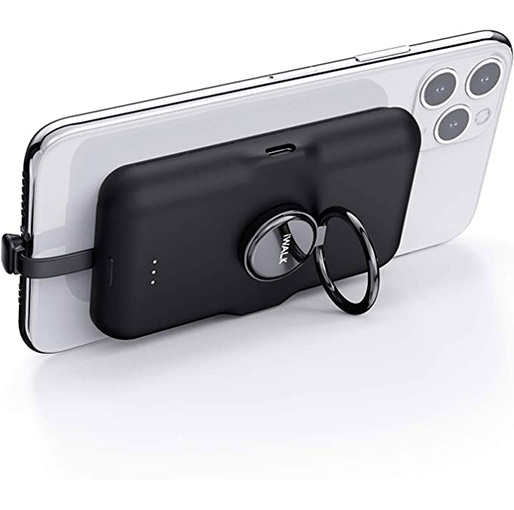 iWALK Portable Charger for iPhone 5000mAh Power Bank with Built-in Cable and Phone Finger Ring - Black