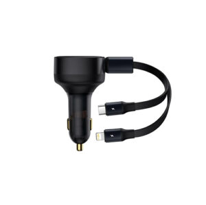 Baseus Car Charger Enjoyment Retractable dual Output Type-c & Lightning 30W Black