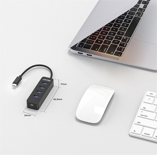 Unitek USB 3.0 4-Port Hub with USB-C Connector Cable.