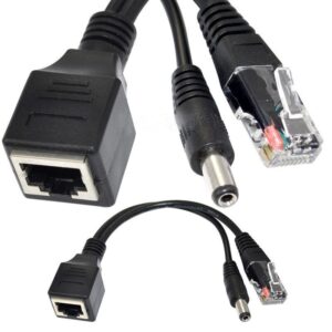 RJ45 Female/male+ DC Power 5.5x2.1mm male Ethernet Splitter Adapter Cable