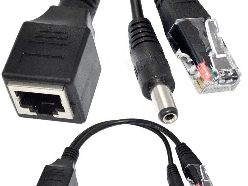 RJ45 Female/male+ DC Power 5.5x2.1mm male Ethernet Splitter Adapter Cable