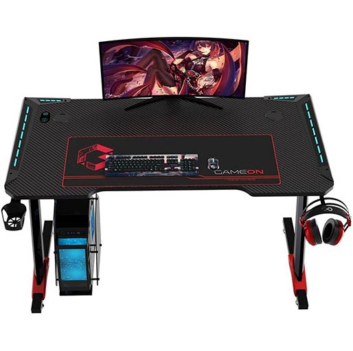 GAMEON Raptor II Series Z-Shaped RGB Flowing Light Gaming Desk, RGB Flowing Light - Black