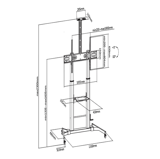 Telescopic Height-adjustable Tv Cart With Crank Handle