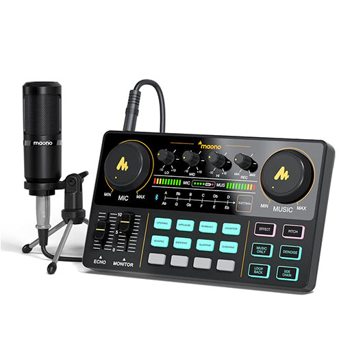Maono Audio Interface Mixer with Condenser Mic, ALL-IN-ONE Podcast Production Studio Set