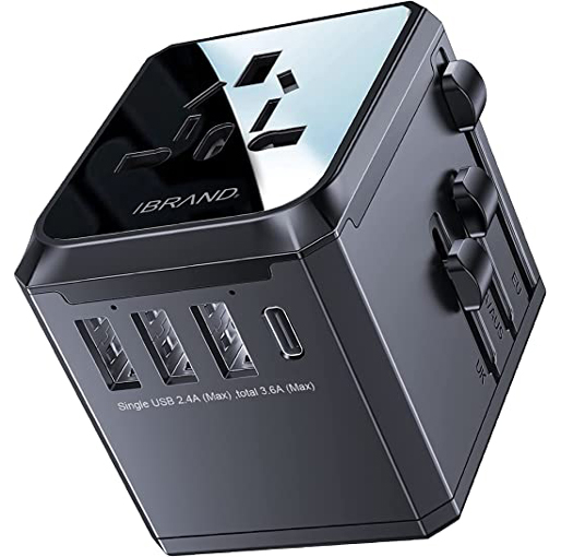 IBRAND Universal Adapter, Multi Port Power Adapter 3 USB A, 1 PD, 1 AC Travel Adapter