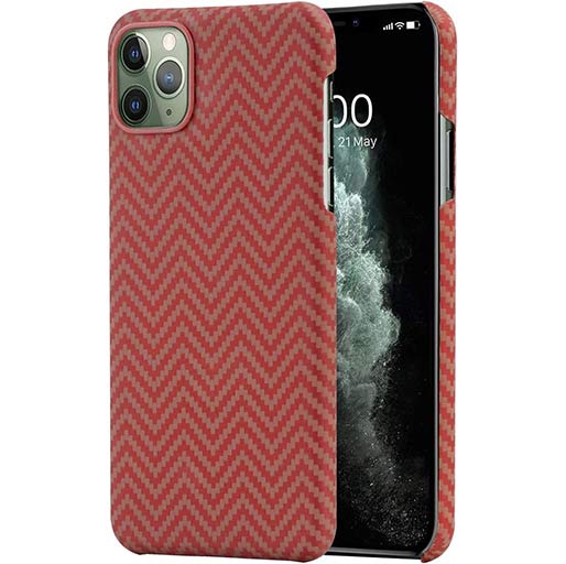 PITAKA Magnetic Phone Case for iPhone 11 Pro ,3D Grip Scratch Resistant Durable Perfectly Fit Cover-Red/ Orange(Twill)