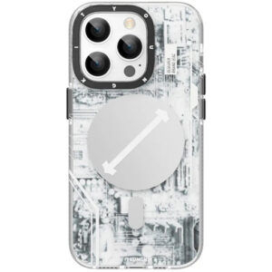 Youngkit Futuristic Circuit Upgraded Anti-Drop Impact Magsafe Case for IP14 Pro Max - White
