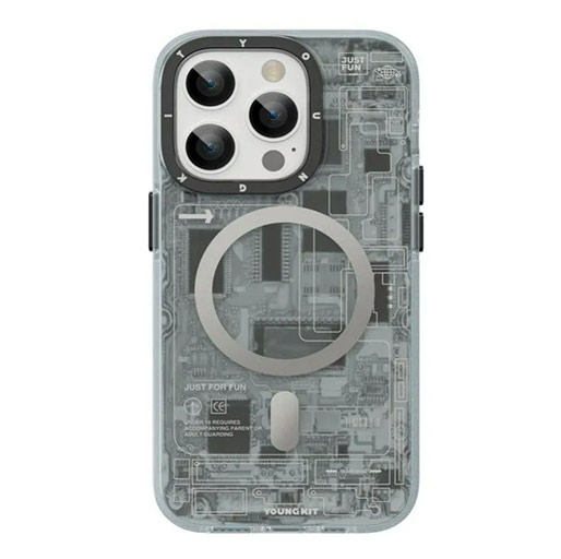 Youngkit Futuristic Circuit Upgraded anti-Drop Impact Magsafe Case for IP14 Pro Max - Grey