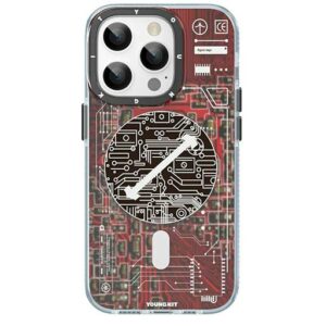 Youngkit Futuristic Circuit Upgraded anti-Drop Impact Magsafe Case for IP14 Pro Max - Red