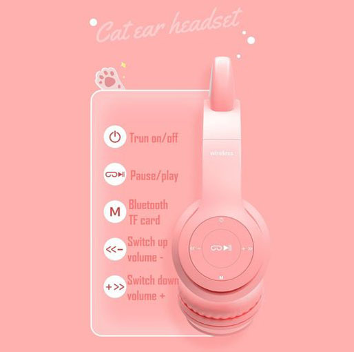 Cat Ear Wireless Headset Volume Control Lightweight Foldable