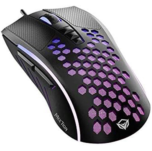 Meetion GM015 - Lightweight Honeycomb RGB Gaming Mouse (6400 DPI) – For PC & Laptop – Black