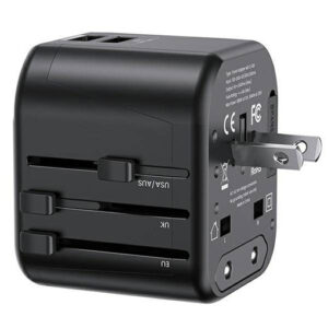 USAMS travel charger. 2xUSB T55 12W adapter 4w1 US/AU/EU/UK Czarny/black CC173TC01 (US-CC173) Universal Travel Charger