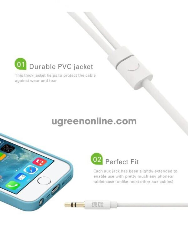 Ugreen 10739 3.5mm Male To 3.5mm Female ×2 Color Abs Case White 25cm Av134 10010739