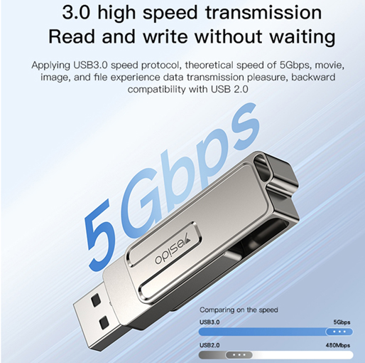 Yesido 128GB FL16 USB+8 Pin 2 in 1 USB Flash Drive with OTG Function