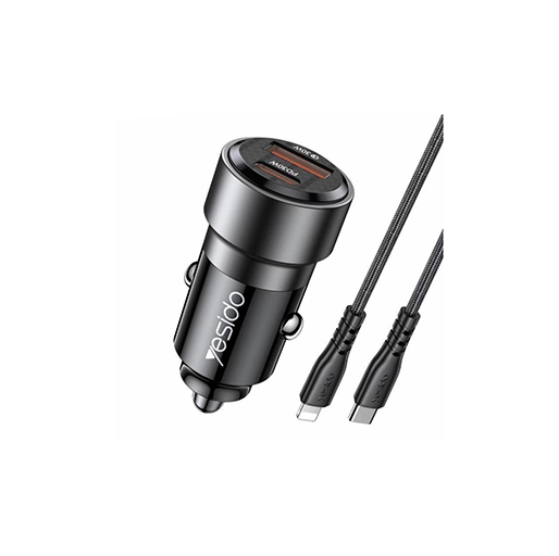 Yesido Y54 With 8 Pin To Type-C/USB-C Line Car Charger Black