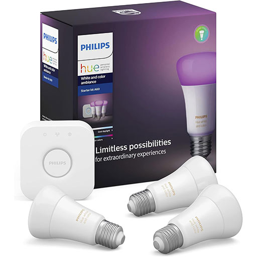 Philips Hue Uae White & Colour Ambiance Led Smart Bulb Starter Kit (3 Bulbs & Bridge) ,Bluetooth & Zigbee Compatible ,Works With Apple Homekit,Siri,Alexa,Google Assistant And Many More 929002216817