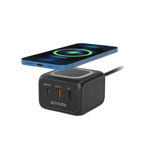 Porodo Desktop Charger with 3-Ports Fast Wireless Charger PD-FWCH005-BK