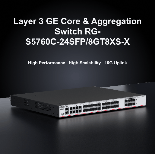 Ruijie RG-S5760C-24SFP/8GT8XS-X 24-Port GE Optical Layer 3 Enterprise-Class Core or Aggregation Switch (with Eight Combo Ports), Eight 10G Uplink Ports